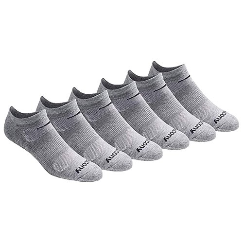 Saucony Men's Multi-Pack Mesh Ventilating Comfort Fit Performance No-Show Socks, Grey Basic (6 Pairs), 13-15