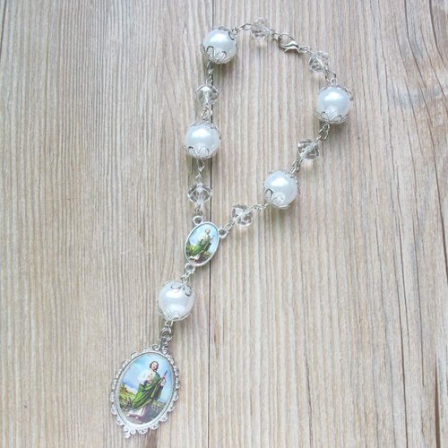 12 Pcs Saint Jude Rearview Mirror Car Auto Rosary Favors for Baptism/Christening/Wedding/Religious Gift