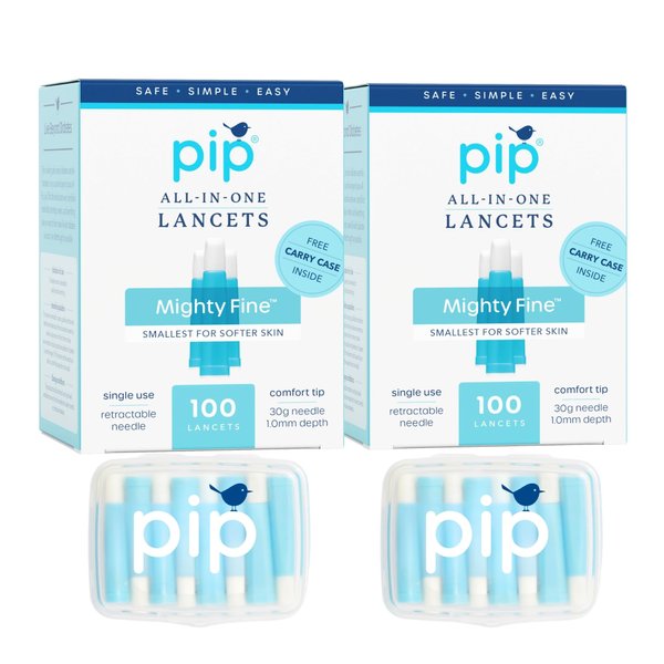Pip Lancets - 30G x 1.0mm - 200 Count - All-in-One Safety Lancets for Virtually Painless Blood Glucose Testing - Blue