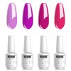 Vishine Pink Gel Nail Polish Set 4 Colors, Hot Pink Tones Sakura Spring Rose Purple Fushia Dark Pink All Seasons Soak Off Long Lasting Nail Art Design Salon Home Manicure Kit C027