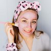 Semato 14 Piece Spa Headband for Washing Face with Wristband and Hair Clips Face Mask Brush Sleepover Party Supplies for Girls Towel Headband (cow,leopard,pink leopard)