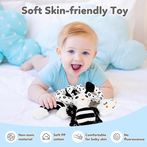 TSYAN Car Seat Toys for Babies 0-6 Months,Hanging Rattle Toys for Crib Mobile, Baby Spiral Hanging Stroller Black and White High Contrast Baby Toys for Newborn 0 3 6 9 12 Months Baby Boys Girls (BEE)