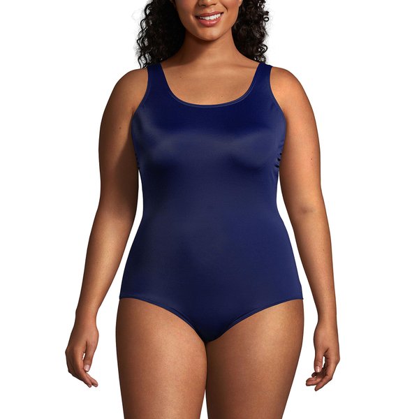 Lands' End Womens Chlorine Resistant Tugless Tank Soft Cup One Piece Swimsuit Deep Sea Navy Regular 12