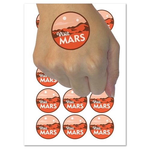 Visit Mars Science Fiction Destination Temporary Tattoo Water Resistant Fake Body Art Set Collection - 54 1" Tattoos (1 Sheet)