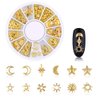WOKOTO 6 Boxes Gold Metal Nail Studs Rose Star Moon Feather Nail Charm Kit 3D Nail Art Jewelry Decoration With 1Pc Tweezers And Picker Pencil