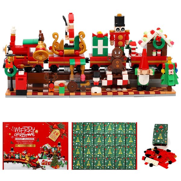 Advent Calendar 2024 Adult Teen Boys Girls Kids - 24 Boxes Building Blocks Countdown Street Mini Kit with Xmas Tree Train,880 Pieces Building Toys Christmas Gifts Advent Calendars for Kids Ages 8-12+
