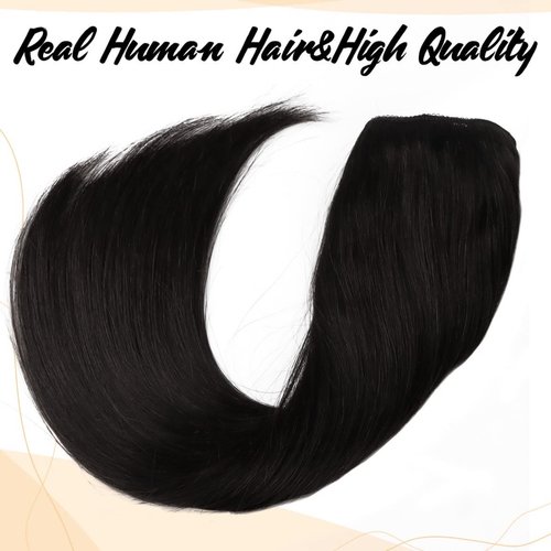 TIVBOES Wire Hair Extensions 14 inch 75g Natural Black Straight Remy Hair Extensions with Invisible Fish Wire Hair Extensions Real Human Hair