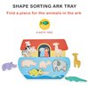 Mentari Toys - Shape Sorting Ark Tray - 8pc Shape Sorting Noah’s Ark Wooden Puzzle for Toddlers - Learning Toy with Vibrant Illustrations - Improve Hand-Eye Coordination and Visual Perception - Age 2+