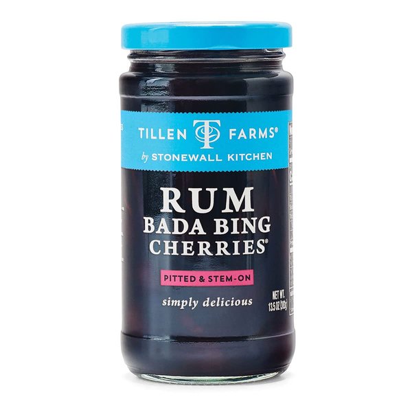 Tillen Farms Gourmet Rum Bada Bing Cherries, Pitted & Stem-On, Delicious Tropical Twist to any Drink, 13.5oz