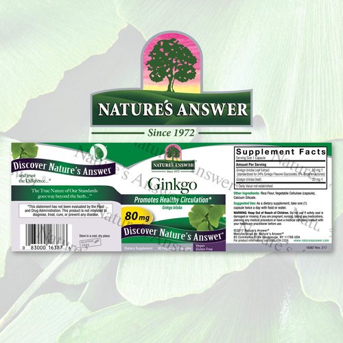 Nature's Answer Ginkgo Biloba Herbal Supplement Vegetarian Capsules, 60-Count | Promotes Cognitive Function | Mental Clarity | Natural Energy Booster