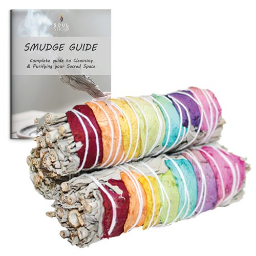 ANCIENT VEDA 3 Pack Rose Petals & Organic 4 Inch White Sage Smudge Sticks with Flowers for Cleansing Home, Meditation, Yoga, Healing & Smudging | Sustainably Sourced California White Sage Bundles