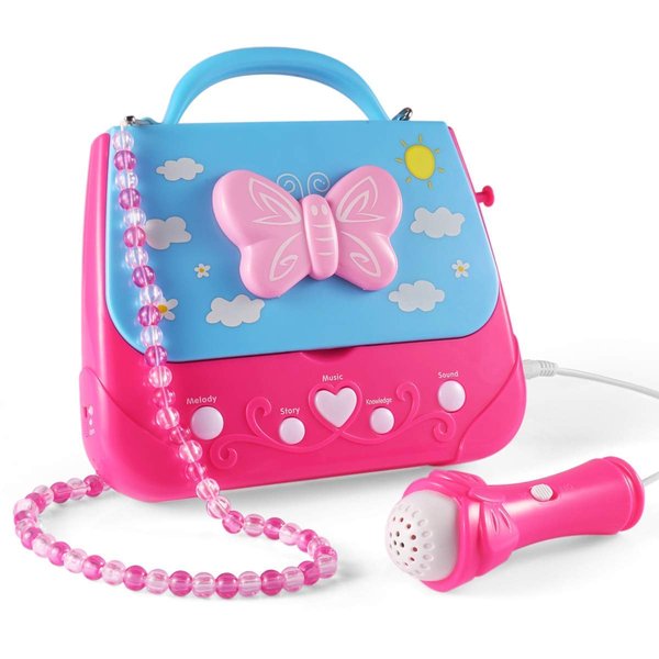 Kids Karaoke Machine, Girls Karaoke Machine Toys Music Player with Microphone and Lights, Battery Operated Portable Singing Machine with Adorable Sing-Along Boom Box for Girls