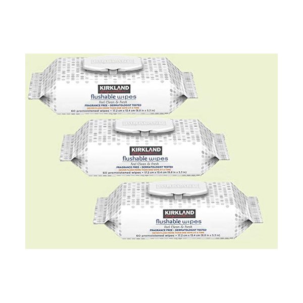 Flushable Wipe- Kirkland Signature Moist Flushable Wipes, 180 Wipes (Pack of 3)