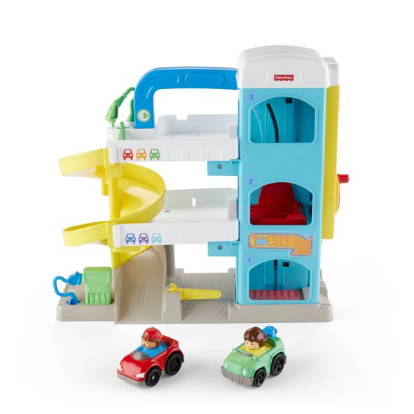 Fisher-Price Little People Toddler Toy Helpful Neighbor’s Garage Playset with Spiral Ramp & 2 Cars for Pretend Play Ages 18+ Months​