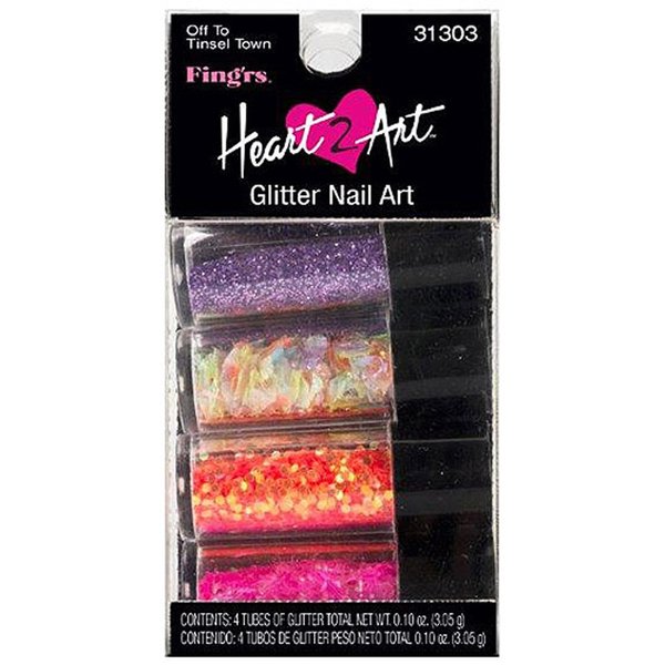 Fing'rs Heart 2 Art Glitter Nail Art, Off to Tinsel Town, 4 count, 0.10 oz