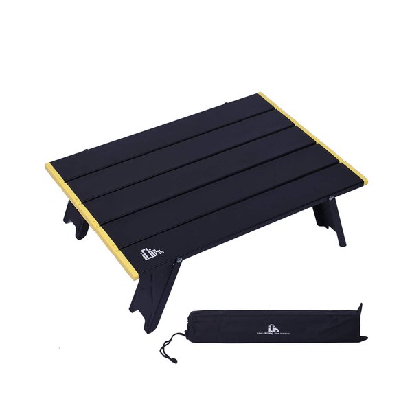 iClimb Ultralight Compact Mini Beach Picnic Folding Alu. Table with Carry Bag, Two Size (Black - S)