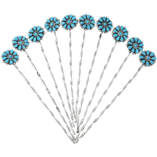 Native American Turquoise Cluster Silver Hair Stick 0228