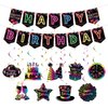 Neon Happy Birthday Banner - 10PCS Pre-Strung Neon Happy Birthday Decorations Men Women Girls Hanging Swirls Decorations Supplies Birthday Party Decor Birthday Party Supplies Photo Props