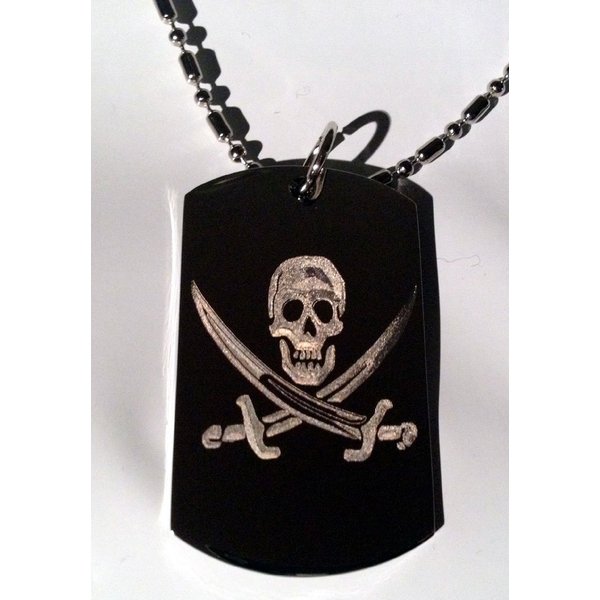 Skull Jolly Roger Pirate Cross Swords Logo Symbols - Military Dog Tag Luggage Tag Key Chain Metal Chain Necklace