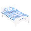 Dollhouse Furniture Mini Kid’s Bed Set, Realistic Bedroom Accessories for 6 inch Dolls, Blue Bedding, White Wood, 1/12 Scale
