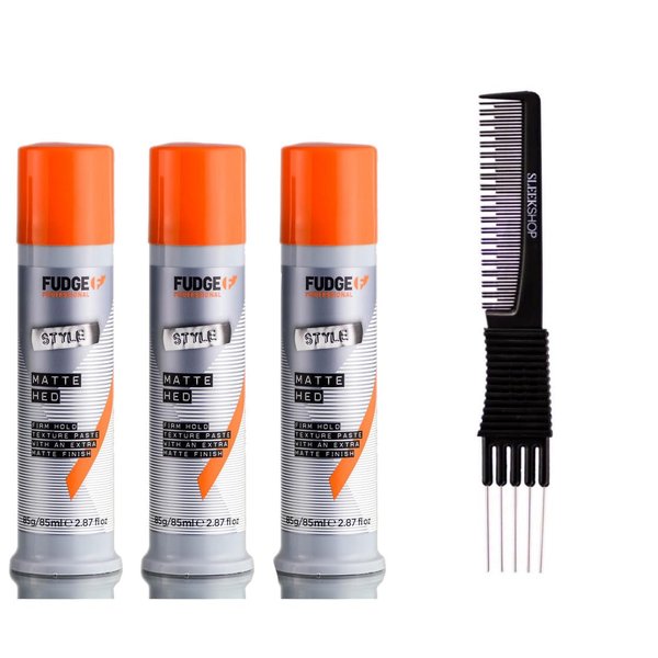 yper Fudge Style Matte Hed Firm Hold Texture Paste (2.87 oz) with Teasing Comb Pack of 3