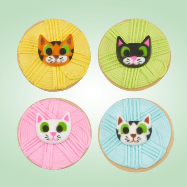 Edible Kitten Kitty Cat Faces Ready To Use Assortment Sugar Decorations for Cakes and Cupcakes Food Decorations 24 count