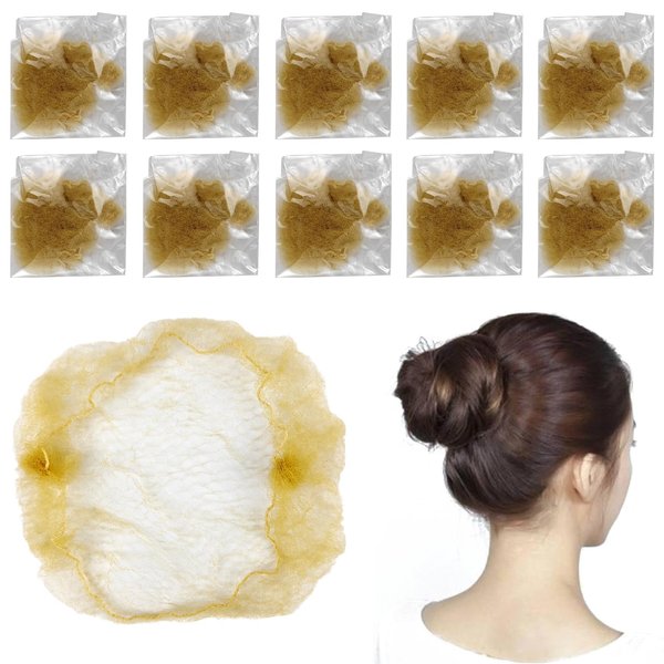 QIANCAIWANG 10 Pcs Invisible Hair Nets for Catering, Hair Bun Nets, Elastic Edge Mesh Hair Nets for Women, Girls,Food Service Workers (Gold)