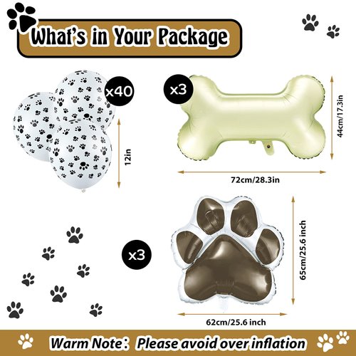 46 Pieces Dog Themed Balloons Include 40 Pieces Dog Paw Print Latex Balloons 3 Pieces Bone Shaped Foil Balloons and 3 Pieces Dog Paw Print Foil Balloons Props for Pets Birthday Party Decorations