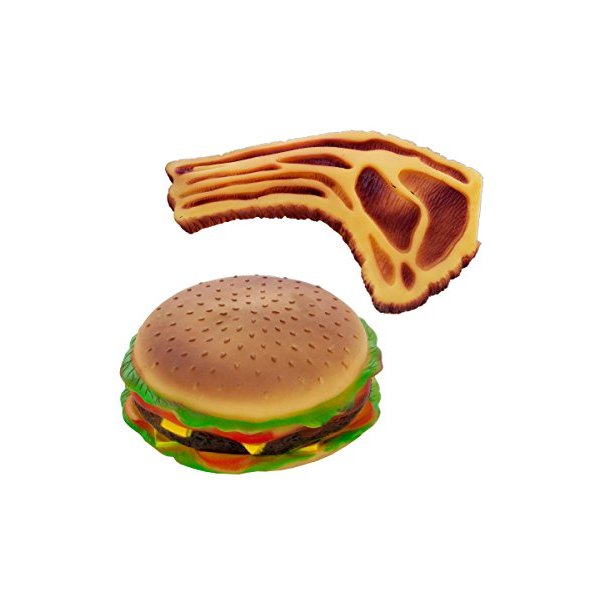 Rainbow Kinect Kole Squeaky Hamburger and Steak Dog Toy Quantity 2