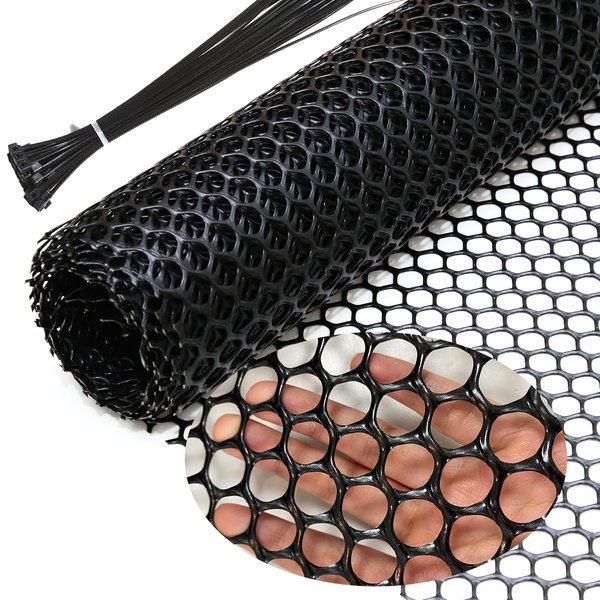 Chicken Wire Fence Mesh, Plastic Hexagonal Fencing for Gardening with Zip Ties, 15.7IN x 10FT Black Poultry Fencing,Garden Netting, Chicken Wire Frame for Crafts, Floral Netting