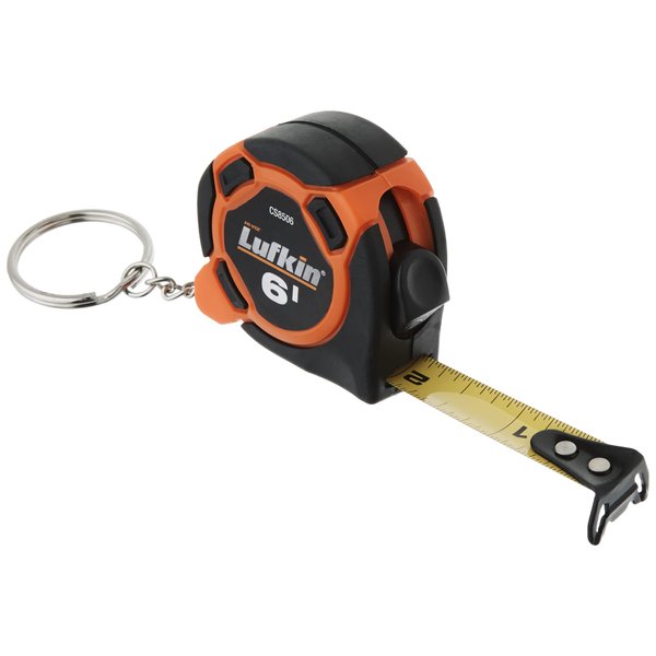 Crescent Lufkin 1/2" x 6' Mini Hi-Viz® Orange Yellow Clad Keychain Tape Measure - Counter Display - CS8506 , Black