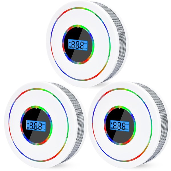 3 Pack Carbon Monoxide Detectors and Smoke Alarm Combo,Battery Operated Smoke and Carbon Monoxide detectors with Digital Display,Test/Reset Button for Home Office Travel