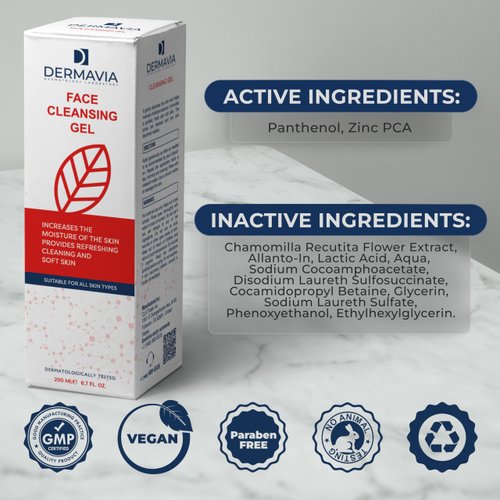 Face Cleansing Gel for All Skin Types - Face Cleanser Face Wash for Women Deep Cleanse with Zinc PCA, Allantoin, Panthenol, Lactic Acid, Chamomile Flower Extract - Hydrating Facial Cleanser - 200 ml