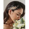 SWEETV Flower Bride Wedding Hair Comb Pearl Bridal Hair Accessories Crystal Hair Piece Jewelry Leaf Gold Headpiece Rhinestones Handmade Wedding Hair Accessories for Women and Girls