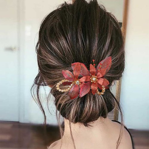 Campsis Rhinestones Hair Clip for Wedding Crystal Bridal Hair Barrettes Flower Hair Clips Accessories Bride Bridesmaids Prom Party Dinner for Women
