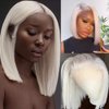FENJUN HAIR Glueless Wigs Human Hair #60 Grey Icy White Platinum Blonde Bob Wig HD Lace Front Wigs for Women 12 Inch Silky Straight Ash Blonde Bob Hair Cut Pre plucked and Bleached Knots