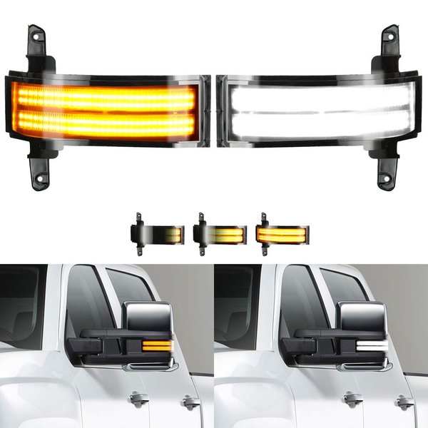 Sequential Turn Signal Lights Switchback Full LED Side Tow Mirror Marker Light fit for 3rd Generation Chevy Silverado / 4th Generation GMC Sierra 2014–2019 OEM ONLY, Smoke Lens