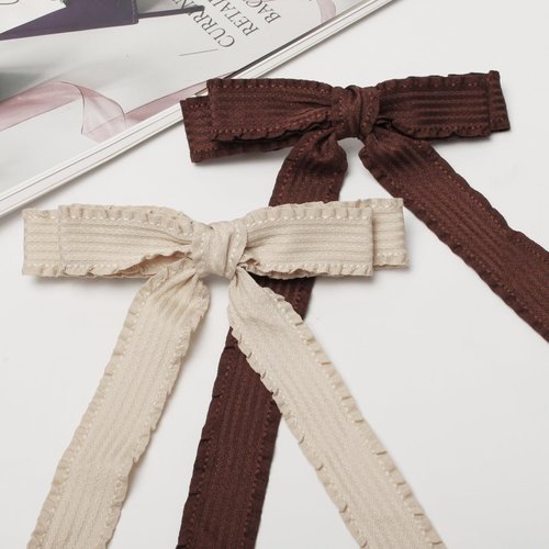Bow Hair Clip for Women Skinny Bow Hair Slide Barrette Wavy Edge Hair Bow Long Tail Ribbon Tassel Hair Bow Clips Simple Hair Ribbons Accessories Pack of 4