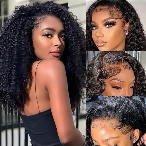 Wear and Go Glueless Wigs Human Hair Pre Plucked Pre Cut Kinky Curly HD Lace Closure Wigs For Black Women180% Density Brazilian Virgin Hair Curly Wigs for Women 3 Seconds to Wear