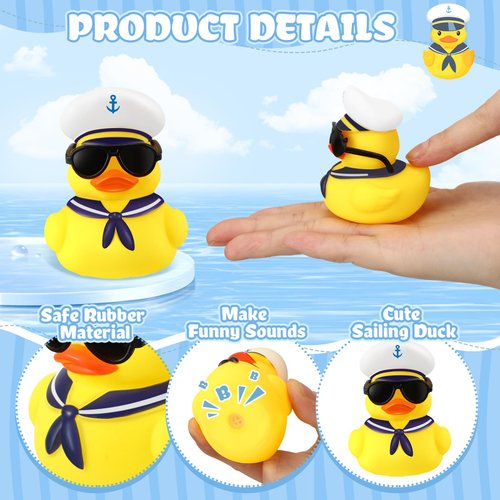 Shappy 24 Pcs Cruise Duck Bulk with Sunglasses Sets 2 x 1.9 x 2.4 Inch Mini Sailing Rubber Ducks Summer Cruise Ship Toy Squeaky Duck Bath Party Toy Duckies for Birthday Party Favors (Yellow)
