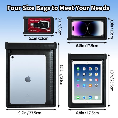 IFENROL 4 Pack Faraday Bags, Faraday Key Fob Protector EMP Proof,Faraday Pouch Cage for Laptops & Phones & Tablets & Car Keys for Anti-Theft Anti-Tracking, Fireproof & Waterproof RFID Signal Blocker