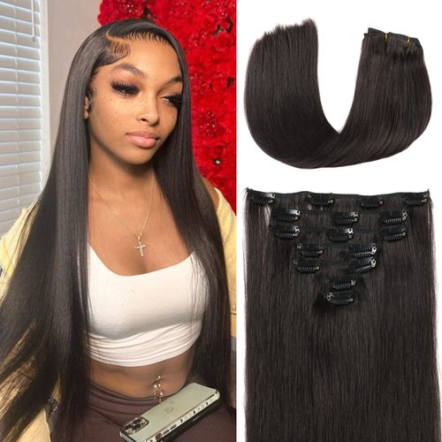 14inch Clip in Hair Extensions Real Human Hair For Women 7pcs Black Hair Extensions 70g 100% Remy Virgin Human Hair Clip In Extensions Double Weft Clips Straight Soft Hair No Tangles