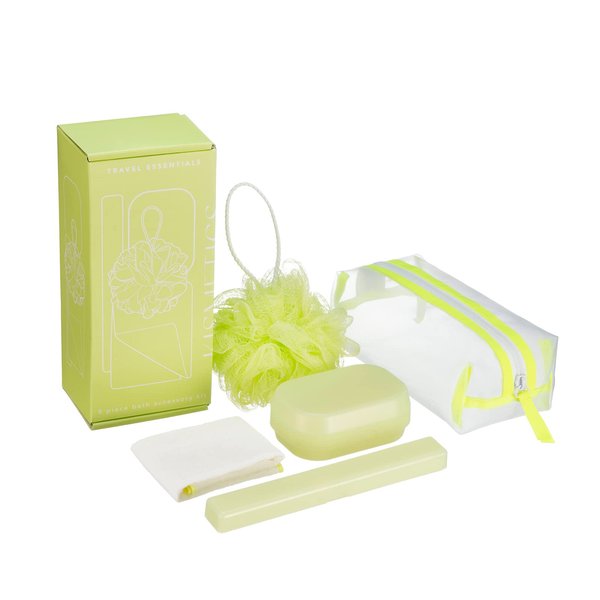 KISMETICS - Travel Essentials 5 Piece Bath Accessory Kit, Bath Accessories with Toiletry Bag, Doop Kit (Lime)