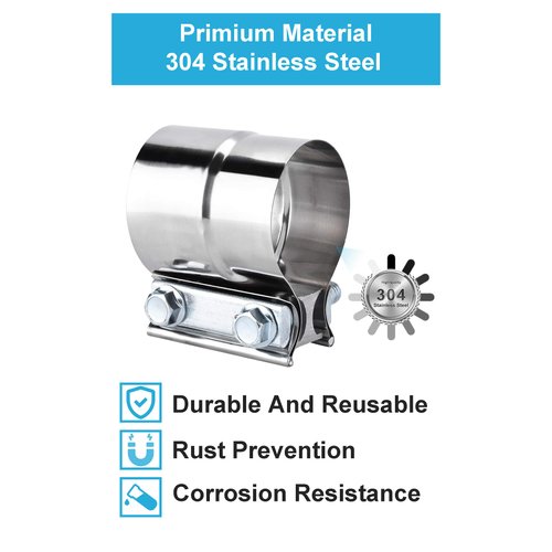 2.5 Inch Exhaust Clamps,Lap Joint Band Clamp 2pack,2 1/2 Exhaust Muffler band Clamp,304 Stainless Steel Pipe Repair Clamp DecoHongDi
