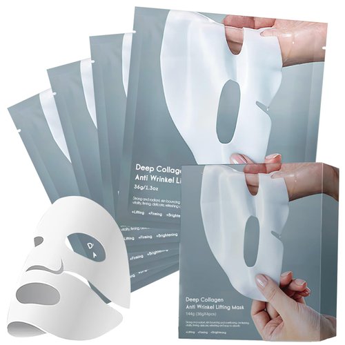 SOYUB Collagen Face Mask - Hydrating Overnight Collagen Face Mask Deep Collagen Anti Wrinkle Lifting Mask - Pure Collagen Films for Improve Elasticity Firming And Moisturizing (4pcs/1 Box)