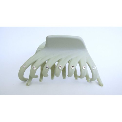 Generic Light gray hair claw clip with crystals for fine thin hair (Crystal choice: With crystals), 1 Count (Pack of 1)