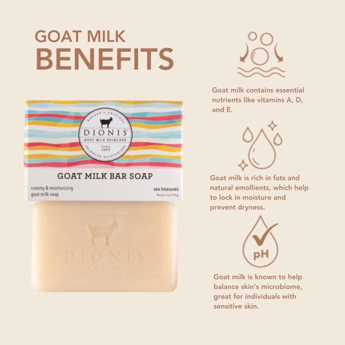 Dionis Goat Milk Skincare 6oz Sea Treasures Scented Hand & Body Bar Soap - Moisturize, Restore, For All Skin Types, Non Greasy, No Residue - Cruelty Free Made In The USA - Paraben Free Formula