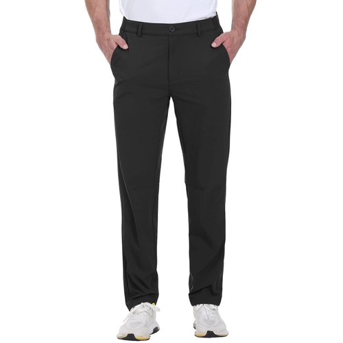 Rdruko Men's Stretch Golf Pants Quick Dry Lightweight Casual Dress Pants with Pockets(Black,US 32)