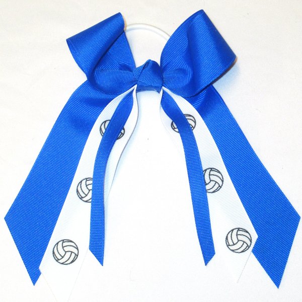 Sublimation Specialties Volleyball Hair Bow - Made in The USA, Royal, White Pony Band