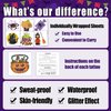 Leesgel 50 Styles Glitter Halloween Birthday Party Supplies, Halloween Cute Tattoos Stickers For Kid Prizes, Safety Waterproof Fake Temporary Tattoo for Boys Girls Halloween Party Games Toys